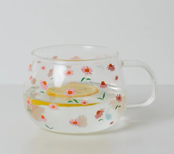 Belly Button Ditsy Echinacea Glass Mug