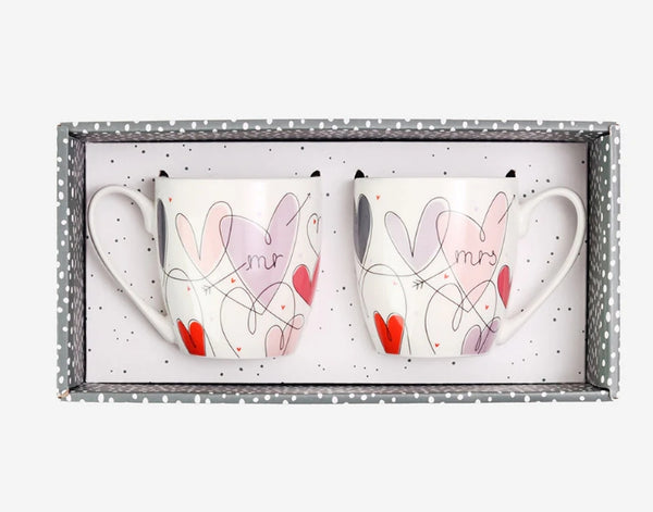 Belly Button Mr & Mrs Mug Set - Comes with a Free Mr & Mrs Heart